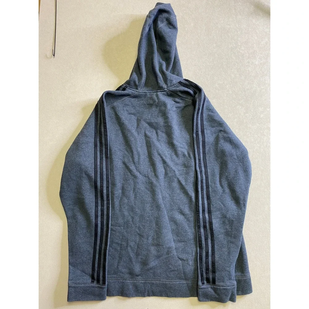 Adidas Mens Heather Gray Pullover Hoodie 3-Stripe Logo Sweatshirt Size L